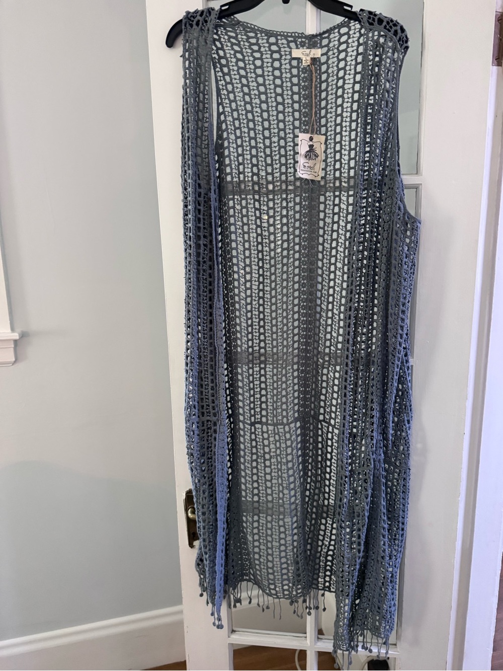 Easel Boho crochet maxi duster vest Size L